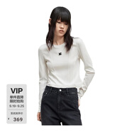 MO&Co.春秋MC刺繡設(shè)計(jì)感線條切割圓領(lǐng)長(zhǎng)袖正肩短款T恤 白色黑色 本白色-第2批 L 170