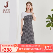 經(jīng)典故事（JANE STORY）2024新款高端精致設(shè)計(jì)感格子連衣裙女時(shí)尚氣質(zhì)雪紡拼接假兩件裙子 R73黑白格 M