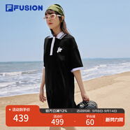 FILA FUSION斐樂(lè)潮牌女子連衣裙夏時(shí)尚寬松簡(jiǎn)約POLO領(lǐng)連身裙 深黑-BK M （165/84A/M）