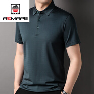AEMAPE品牌桑蠶絲短袖T恤男2025新款夏季上衣休閑冰.絲半袖翻領(lǐng)POLO.衫 墨綠 L 170 建議 115-135斤