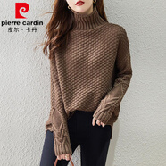 皮爾卡丹（pierre cardin）韓系復古高領(lǐng)粗線(xiàn)毛衣女打底2025秋冬新款寬松長(cháng)袖針織衫套頭女潮 咖啡色 M 90-105斤