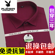 花花公子長袖襯衫免燙彈力竹纖維商務男士休閑職業(yè)正裝新款工裝抗皺襯衣內(nèi) 1鍵裝【酒紅】HN19311 44 【175-190斤】