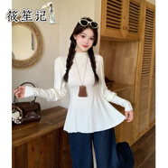 筱笙記半高領(lǐng)長(cháng)袖T恤女2025新款早秋大碼胖mm巨好看內搭a字擺打底衫上衣 杏色上衣【秋季/秋裝/早秋/初秋穿搭/秋冬/春秋/ L (100-120斤)【設計感小眾不撞款/感/很仙