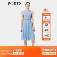 PORTS寶姿春夏新款女裝無袖束腰中長紗織連衣裙ALD8D016KWP007 亮藍(lán)色 M (6)