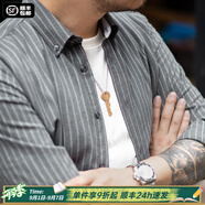 馬登工裝美式復(fù)古磨毛豎條紋襯衫男翻領(lǐng)休閑長(zhǎng)袖襯衣修身薄款上衣外套 錫灰色 XL