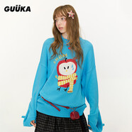 古由卡（GUUKA）潮牌蘋果倉鶚半高領毛衣女款 多巴胺冬季保暖手套針織衫落肩 藍色 S