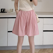 以純（YISHion）湖藍色冰絲山本短褲女夏季2025年新款高腰外穿休閑闊腿運動(dòng)五分褲 粉色 S 適合【80-95斤】