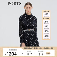 PORTS寶姿 春夏新品印花長袖連衣裙ASL9D001LPP083 黑色印花 S (4)