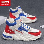 回力男鞋2025新款秋季高幫運動(dòng)休閑防滑厚底增高老爹鞋 米灰/米/紅 43