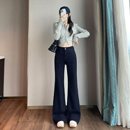 安卡丹2025秋冬新款女士微喇牛仔褲時(shí)尚百搭高腰修身顯瘦喇叭褲子2273 丹寧藍九分 XS 【70-86斤左右】