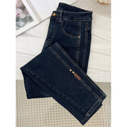 蘭伶坊廣州新塘牛仔女士春秋加絨2025年新款褲子高腰闊腿直筒小腳褲 深藍 M _【建議90-105斤】