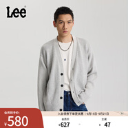 Lee25秋冬新品寬松版V領(lǐng)雙色混色效果男女同款長袖毛衣開衫休閑 灰色（尺碼偏大，拍小一碼） L