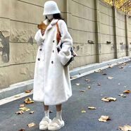 AEMAPE仿水貂絨皮毛一體皮草外套女秋冬毛毛西裝領(lǐng)氣質(zhì)貴婦寬松大衣保暖 米白色【初冬優(yōu)品】 S 80-110斤