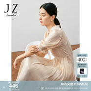 玖姿·安娜蔻輕熟OL風(fēng)收腰顯瘦珠光縐長款連衣裙女夏款 杏色 M