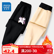 真維斯女童加絨褲子冬季新款兒童外穿保暖棉褲中大童小女孩秋冬打底褲潮 【加絨長(cháng)褲】黑（騎馬） 140