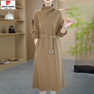 皮爾卡丹（pierre cardin）氣質(zhì)長(cháng)袖加絨加厚秋冬連衣裙女秋冬洋氣高貴闊太太遮肚顯瘦配大衣 卡其色【高端品質(zhì) 原版實(shí)拍】 M 【建議85-100斤左右】