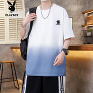 花花公子（PLAYBOY）2025新款夏季短袖t恤男孩初中高中學(xué)生寬松上衣服青少年大童夏裝 白色 M