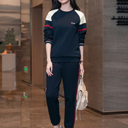 qwqh輕奢女裝品牌休閑運動(dòng)套裝女2025春秋新款寬松減齡顯瘦氣質(zhì)兩件套 藏青色【872款】套裝 高品質(zhì)-不加絨 2XL 建議120-135斤