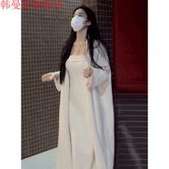 韓曼蕊韓版抹胸連衣裙針織開(kāi)衫外套兩件套秋冬新款中長(cháng)款性感毛衣套裝厚 白色 S (建議100斤內)