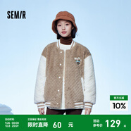Semir森馬羅小黑外套女夾棉夾克寬松冬季仿兔毛拼色棒球服休閑 咖色調(diào)00355 L