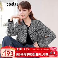 百圖betu女裝春季新款短外套高級(jí)感小香風(fēng)長(zhǎng)袖毛呢外套女2401T40 黑色 S