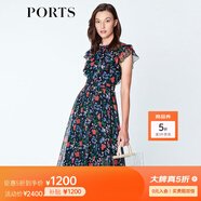 PORTS寶姿 連衣裙 紅花藍屋修身連衣裙碎花裙 LN8D129HPS069 丈青印花 XS (2)