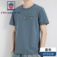 AEMAPE蘋果純棉短袖T恤男生2025年夏季新款半袖寬松上衣服二本針體恤衫 AT032藍色 S (70-90斤)