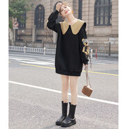 絲柏舍學(xué)院風(fēng)連衣裙2025秋裝新款女裝娃娃領(lǐng)釘珠釘鉆直筒裙