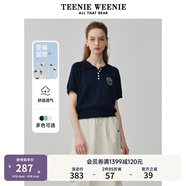 Teenie Weenie小熊女裝簡(jiǎn)約時(shí)尚夏季短袖翻領(lǐng)針織衫Polo衫薄款白色 藏青色 XS (155)