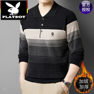 花花公子（PLAYBOY）高端春秋季中年男士長袖t恤翻領(lǐng)打底針織爸爸裝秋裝新款polo衫 JC-N1101黑色 加絨 加厚 XL 175130斤-150斤