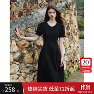 范思藍(lán)恩夏季腰精裙氣質(zhì)收腰無袖背心連衣裙女夏季新款海邊度假顯瘦裙 黑色-有袖 S