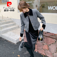 皮爾卡丹小香風(fēng)羽絨服套裝女冬季2025新款名媛氣質(zhì)感絲絨套裝裙 灰色 L 105-120斤