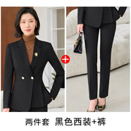 2025秋冬新款荷葉下擺款職業(yè)西裝套褲修身顯瘦高級感時尚通勤西服 黑色西裝+褲子 S