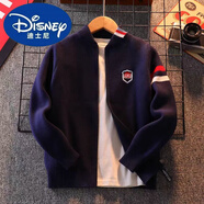 迪士尼（Disney）男童毛衣外套春秋冬三季新款棒球服中大童時(shí)尚學(xué)生加厚針織開(kāi)衫潮 藏青色 150 身高建議135-145