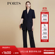 PORTS女裝春季時(shí)尚明線裝飾直筒長褲女LD8P027PWF069 BLACK-1 8