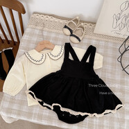 NACJOM國際嬰幼兒女童寶寶秋款學(xué)院風(fēng)娃娃領(lǐng)高級黑色包屁套裝哈衣 套裝 66cm 均碼