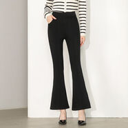 夢(mèng)舒雅（Msuya ）女褲小個(gè)子加絨微喇褲秋冬款彈力高腰顯瘦休閑百搭微喇叭褲 黑色 M