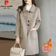 皮爾卡丹（pierre cardin）翻領(lǐng)中長(cháng)款毛呢外套女2025冬季大碼胖mm寬松巨顯瘦超好看呢子大衣 混卡色加棉人字紋感超好看/設計感小眾/獨特別致絕美/ M 【80-100斤】