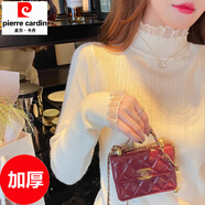 皮爾卡丹小香風(fēng)半高領(lǐng)長(cháng)袖內搭打底衫女秋裝珍珠毛衣2025秋冬蕾絲針織上衣 白色加大 加厚 均碼 80-140斤可穿
