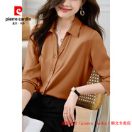 皮爾卡丹（pierre cardin）真絲襯衫女職業(yè)正裝V領(lǐng)設(shè)計(jì)感2025秋季新款雪紡襯衣長(zhǎng)袖修身上衣 棕色 S