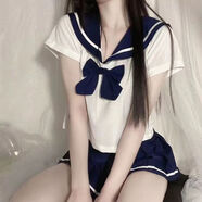 WANIOT百褶裙超短裙制服水手服角 藏藍色