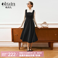 Olrain歐芮兒法式黑色連衣裙女春裝新款赫本風(fēng)毛呢背心裙 黑色 XL