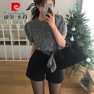 皮爾卡丹（pierre cardin）灰色毛呢短褲女冬季2025顯瘦韓版修身包臀呢子靴褲高腰打底三分褲 黑色 XS