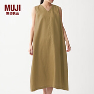 無印良品 MUJI 女式 法國(guó)亞麻水洗 無袖連衣裙 BCL07C0S 深咖啡棕色 S