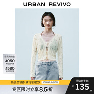 UR2025秋季新款女裝休閑田園風(fēng)碎花系帶V領(lǐng)針織開衫UYL950072 米黃印花 M