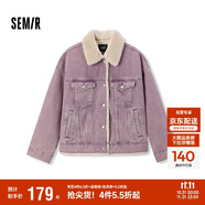 森馬（Semir）牛仔外套女拼接仿兔毛翻領(lǐng)寬松港風(fēng)冬季落肩夾棉夾克103724108001