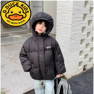 G.duck白鴨絨兒童羽絨棉服男童女童太空人免洗秋冬季新款加厚連帽外套 黑色 140 身高(120-135cm)