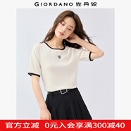 佐丹奴短袖T恤女新款彈力字母刺繡減齡撞色邊圓領(lǐng)體恤衫13325242 02銀耳露杏 L