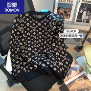羅蒙加絨加厚秋冬裝拼色提花針織衫女時(shí)尚漂亮個(gè)性感女士打底毛衣 黑色【不加絨】 S
