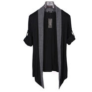 潮流無扣開衫外套男裝薄款休閑上衣日韓版?zhèn)€性外搭修身長(zhǎng)袖針織衫 黑色灰邊長(zhǎng)袖 L L110-130斤